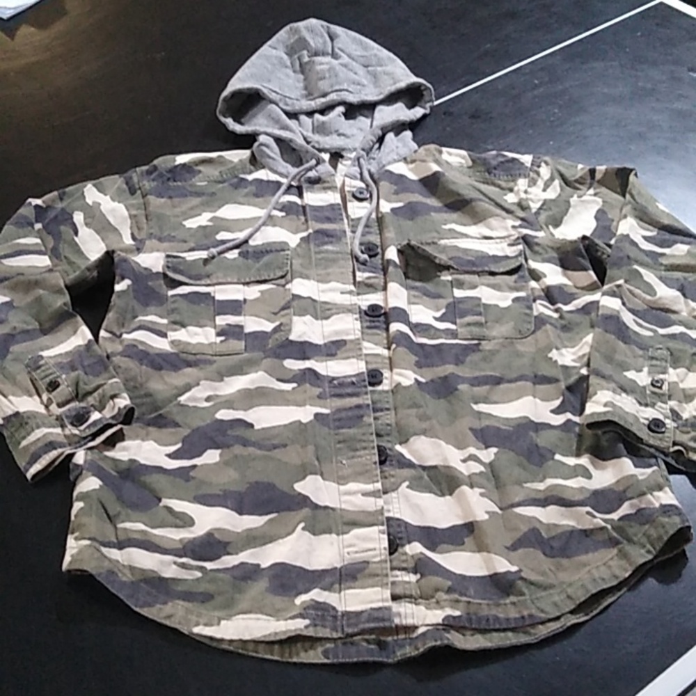 H&M Button-Up Camouflage Jacket Hoodie